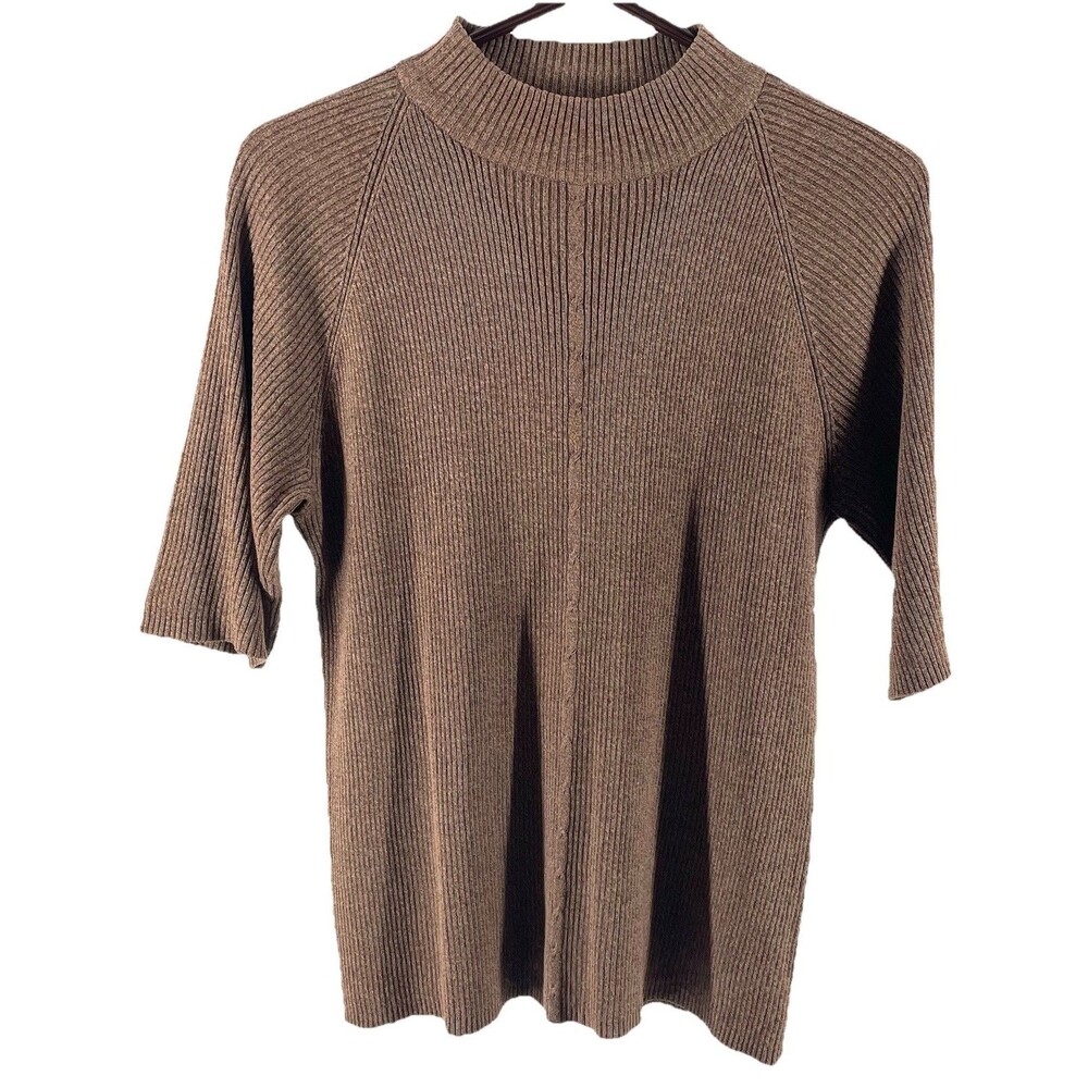 Norton McNaughton Women’s L Brown Ribbed Silk Blend Mock Neck Sweater Top EUC